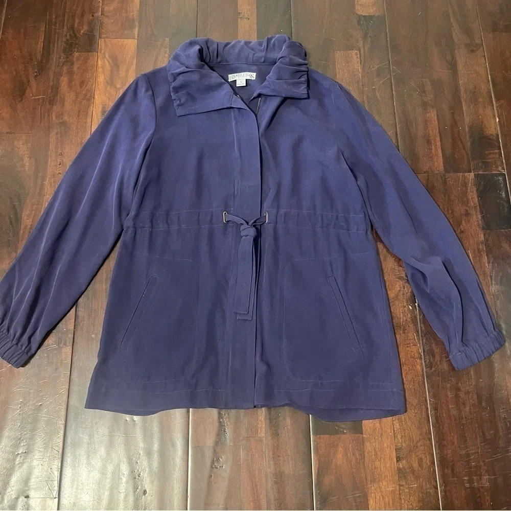 Pendleton Petites Womens Sz Sm Jacket 100% Silk Tie Waist Zip Purple